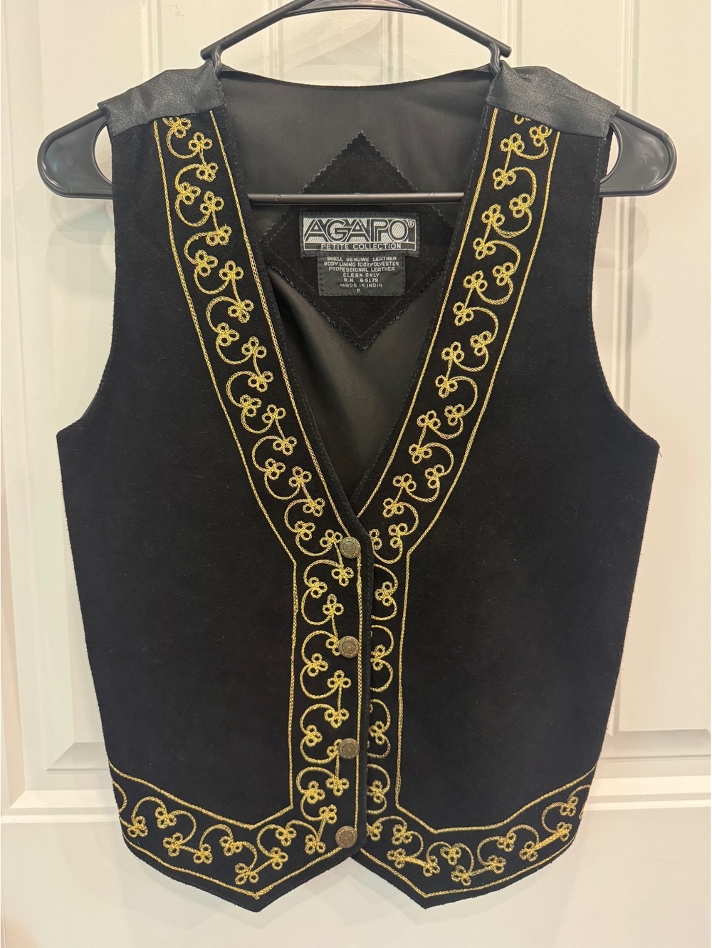 VTG Agapo Petite Collection Black Genuine Leather Vest-Small